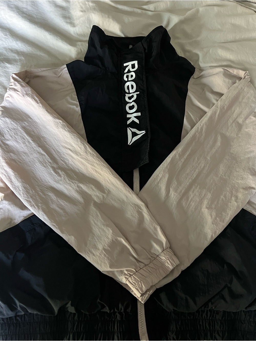 Reebok Women’s Black and Cream Colorblock Bomber Jacket